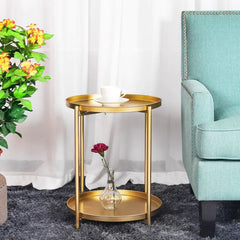 Simple 2-Tier Metal Round Side Table