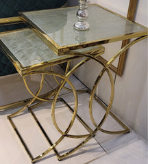Frosted Glass Top Gold Nesting Tables
