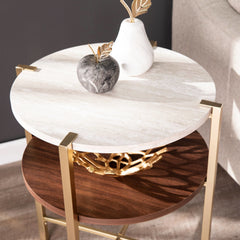 Round End Table With Faux Marble Top