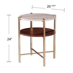 Round End Table With Faux Marble Top