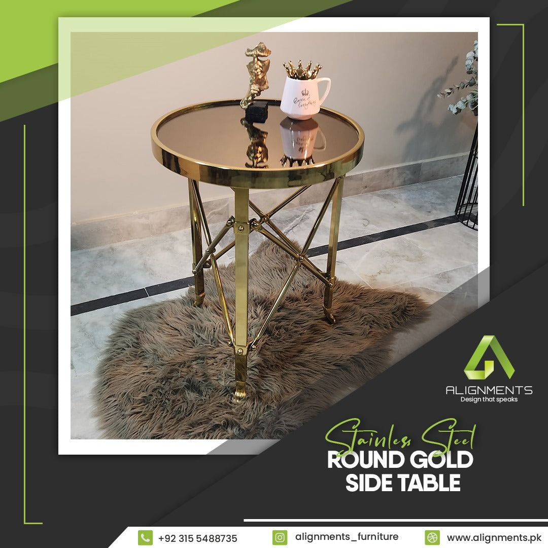 Stainless Steel Gold Round End Table