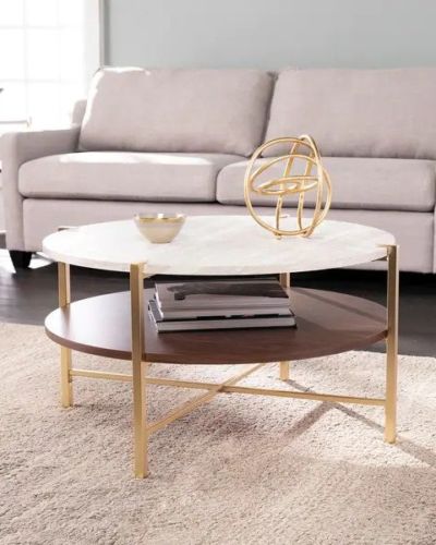 Round Faux Marble Coffee Table