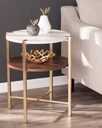 Round End Table With Faux Marble Top