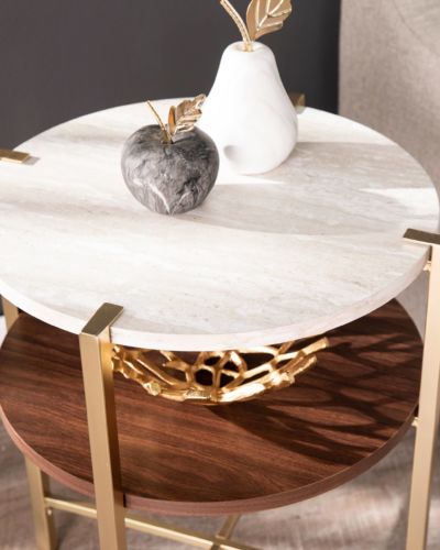 Round End Table With Faux Marble Top