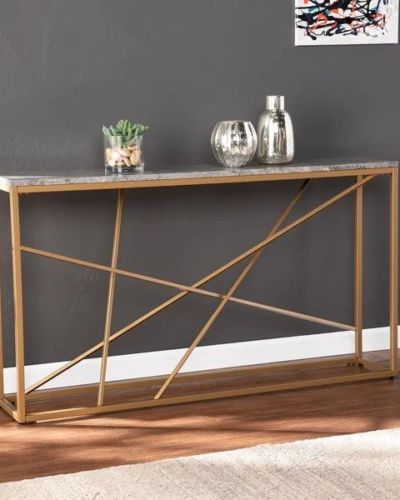 Faux Marble Skinny Console Table