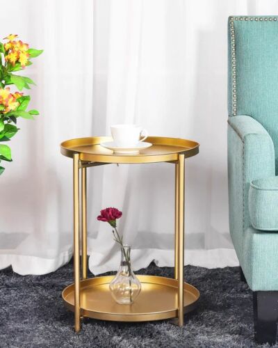 Simple 2-Tier Metal Round Side Table