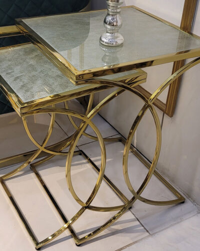 Frosted Glass Top Gold Nesting Tables