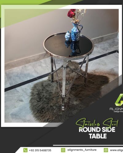 Stainless Steel Silver Round End Table